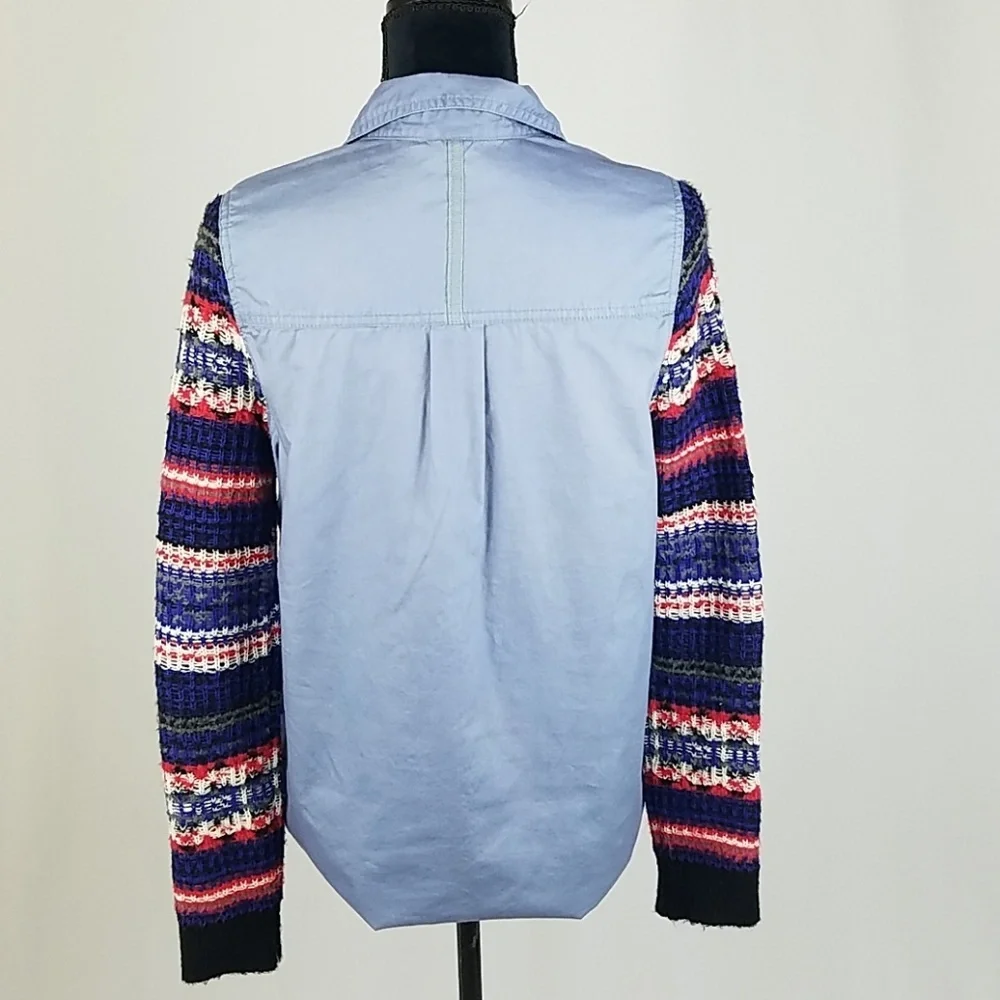 We The Free People women M denim button down sweater knit sleeves grungecore top